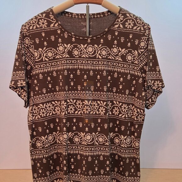 NWT North Crest Women’s Plus 1X Short Sleeve Tee Ivy Green & Cream Floral Print - Picture 3 of 8